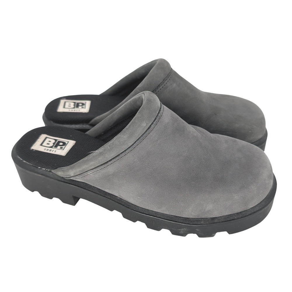 VTG 90s Y2K BP Chunky Suede Leather Clogs Women 8.5 Gray Lug‎ Sole Mules Boho